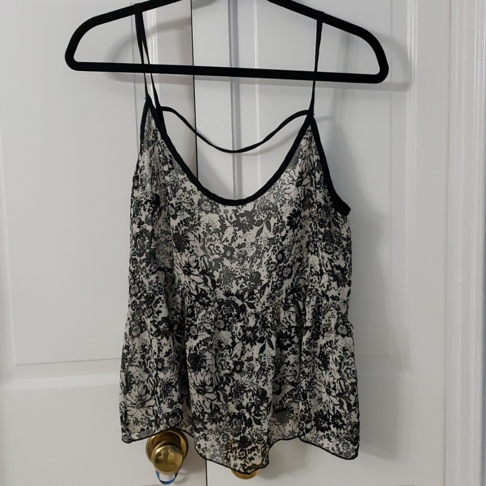 Floral tank top black and beige